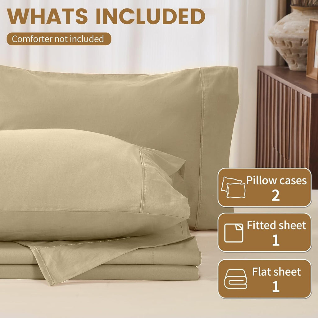 100% Linen Sheets King Size,Breathable & Durable 4-Piece Bed Flax Sheet Set,Soft All-Season Bedding for Hot Sleepers 16' Deep Pocket Oeko-TEX Certified,（King, Brown Taupe）