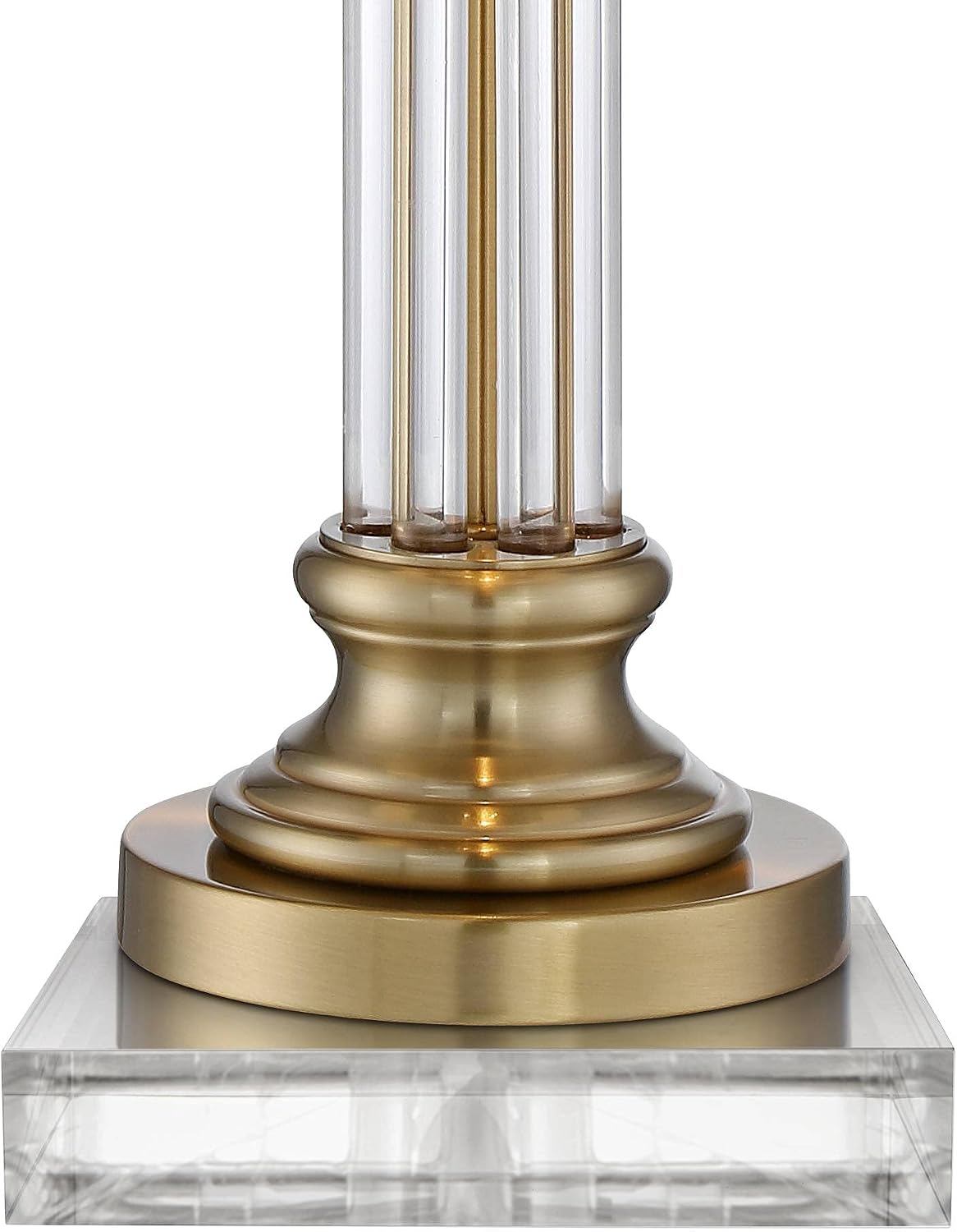 Vienna Full Spectrum Rolland Traditional Table Lamp with Square Riser 31.5' Tall Warm Antique Brass Glass Column 2-Light Off-White Drum Shade Living Room Bedroom House Bedside Nightstand Home