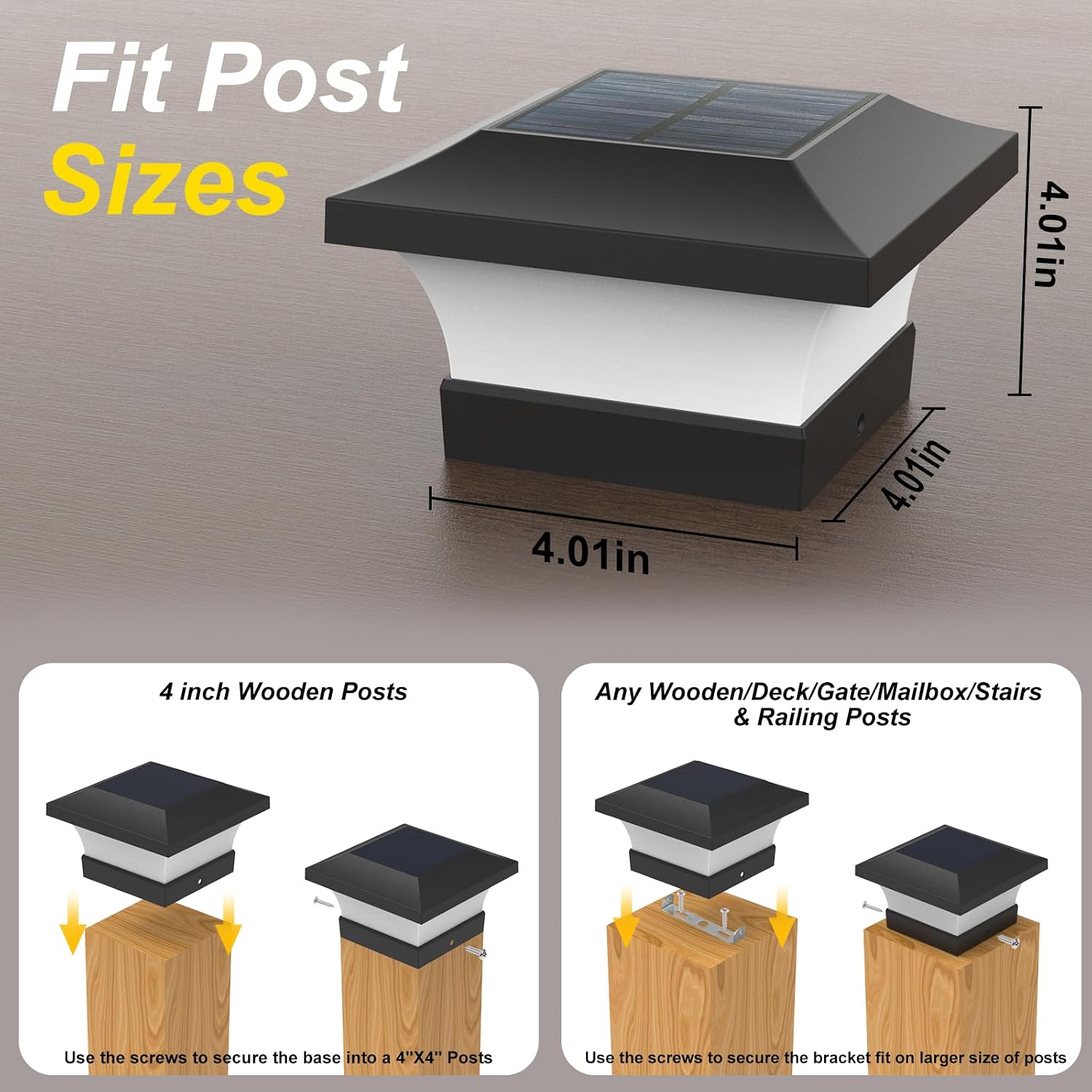 T-SUN Solar Post Lights, 12 Pack Waterproof Outdoor Solar Post Cap Lights for 4X4 Wooden Posts, 6000K Cool White LED Lighting, Deck, Patio Garden Decor or Fence