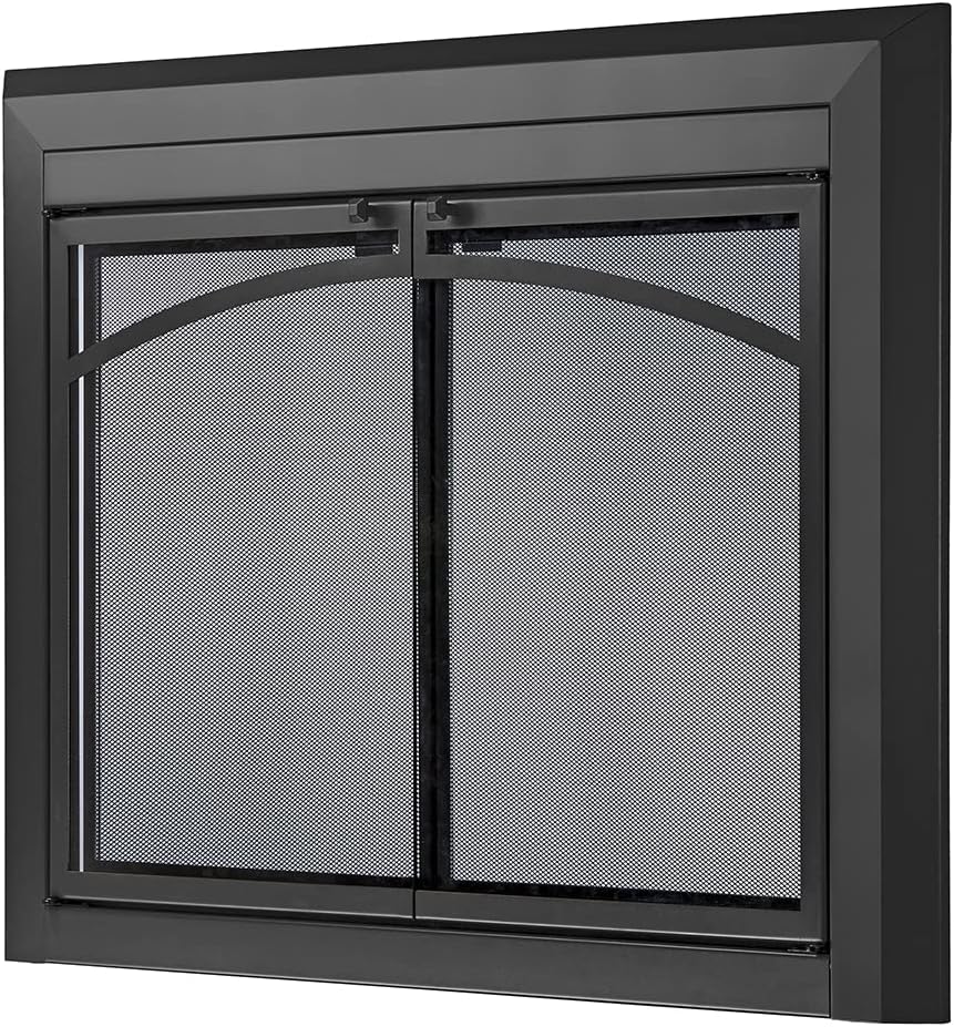 UniFlame - Gerri - Cabinet-Style Fireplace Doors with Smoke Tempered Glass (Color: Black, Size: Medium - Fits Opening 30in to 37in W x 25.5in to 32.5in H)