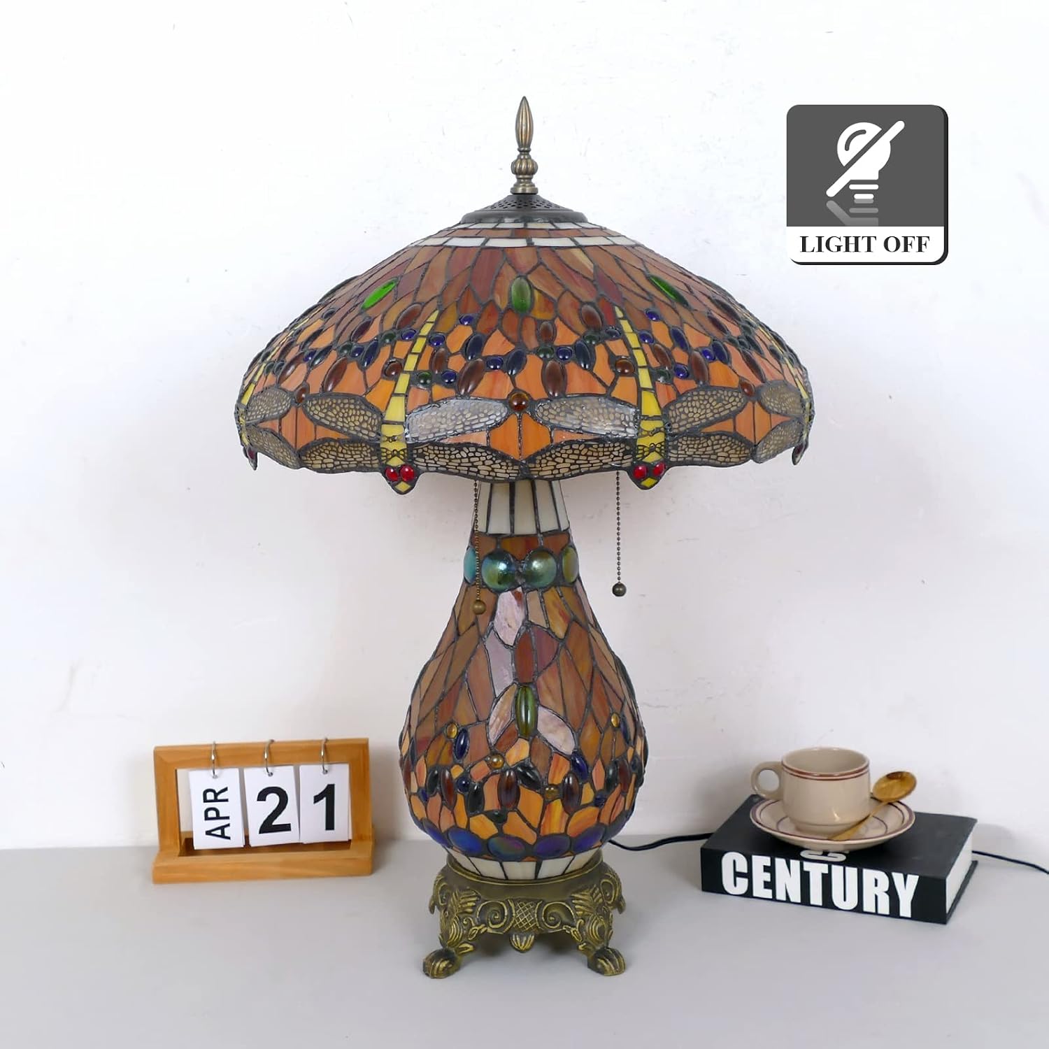 Tiffany Style Table Lamp Beautiful Dragonfly Tiffany Lamp Handmade Stained Glass Lamp 18x18x27 Inches Mother-Daughter Style Desk Reading Light Decor for Bedroom Living Room Home Office