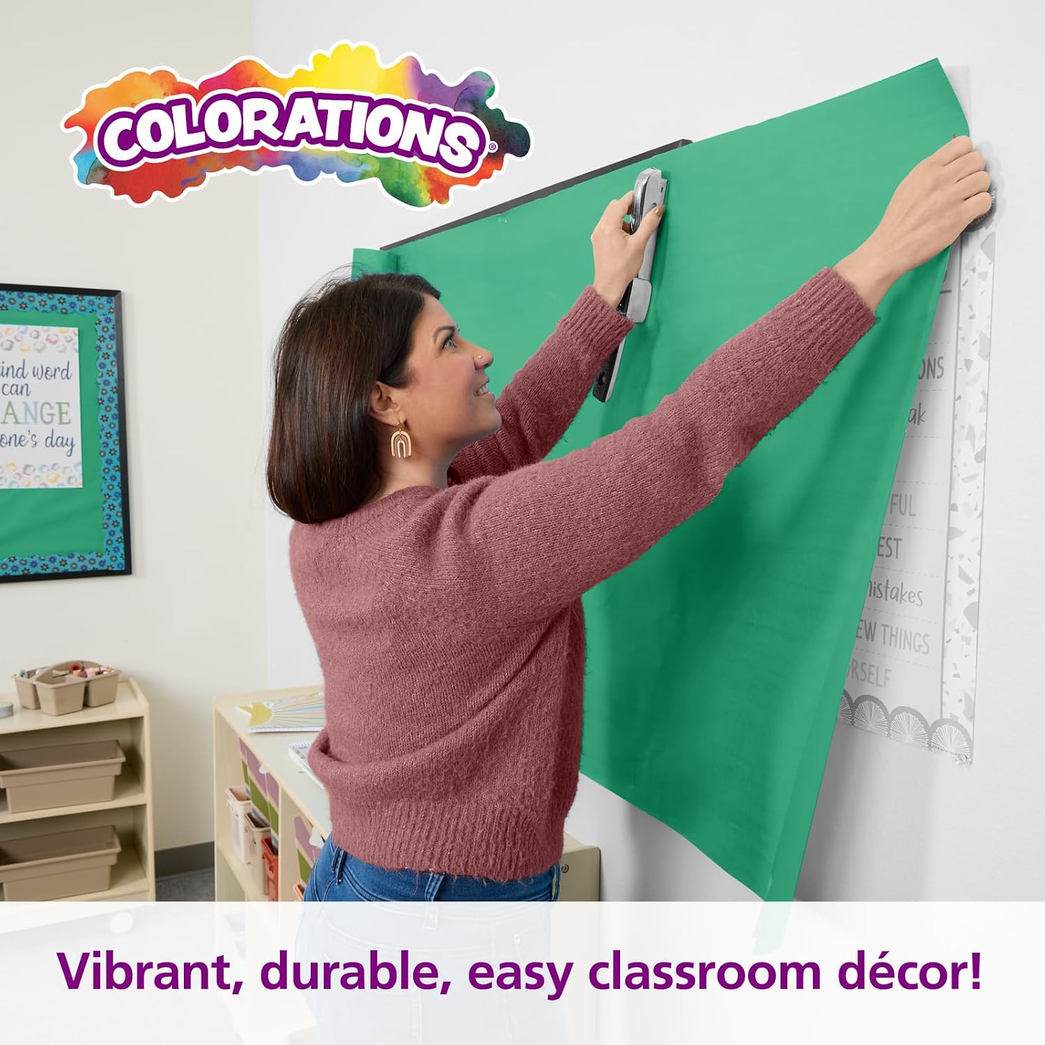 Colorations Dual Surface Paper Roll, Bright Green, 36' x 1000', Textured Paper, Classroom Craft & Art Supplies, Bulletin Board, Gift Wrapping, Chalkboard Wallpaper