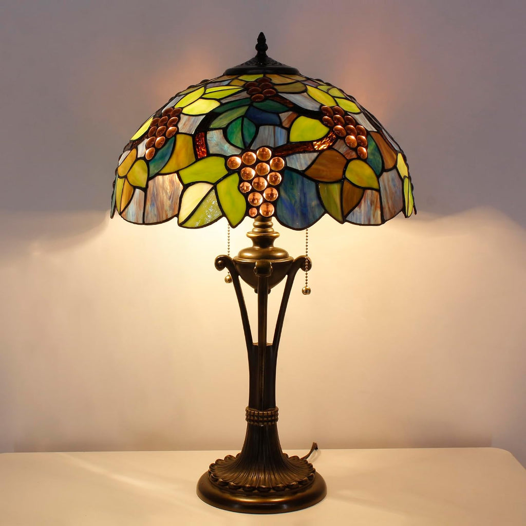 Tiffany Table Lamp Purple Stained Glass Desk Lamp 16X16X24Inches Grape Style Reading Light
