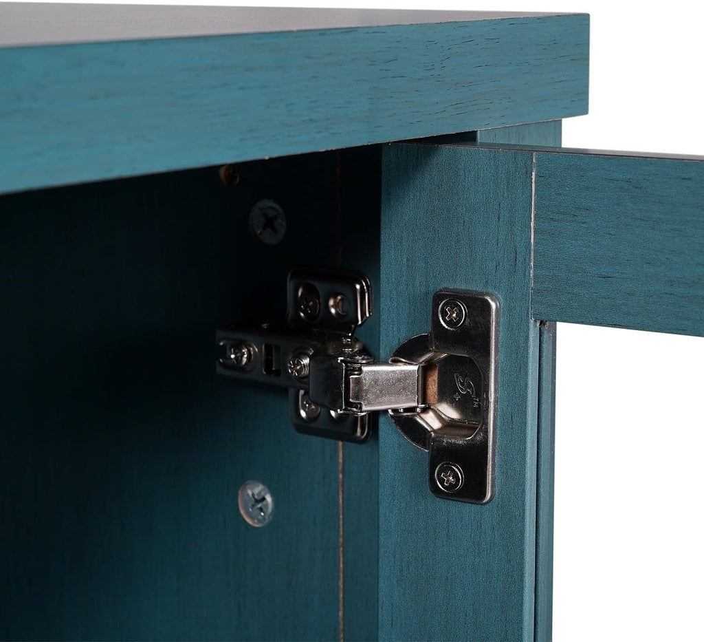 Flash Furniture Dion Modern Buffet Sideboard Storage Cabinet, Engineered Wood Construction, 2 Tempered Glass Soft Close Doors, 2 Drawers, Open Shelf, 59', Teal