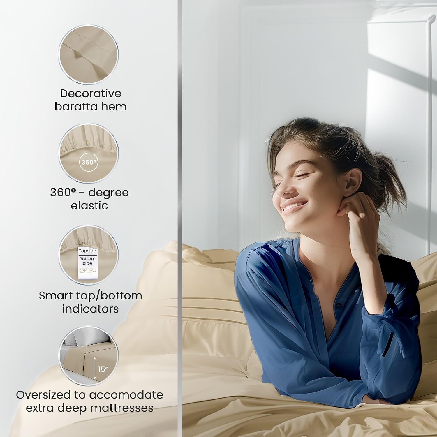 100% Cotton Queen Sheet Set - 1000 Thread Count Deep Pocket Sheets Queen Size, Luxury Hotel Collection Sheets, Soft & Comfy Machine Washable - Taupe