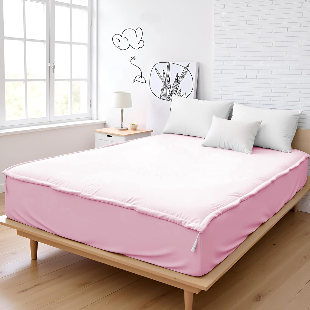 Zip On Sheets Queen Zipper Fitted Sheets 60X80 - Includes 2 Zip On Sheet & 1 Fitted Sheet Base - 8' to 16' Inch Deep Pocket Zipper Sheets - Faster & Easier Microfiber Queen Size - Baby Pink