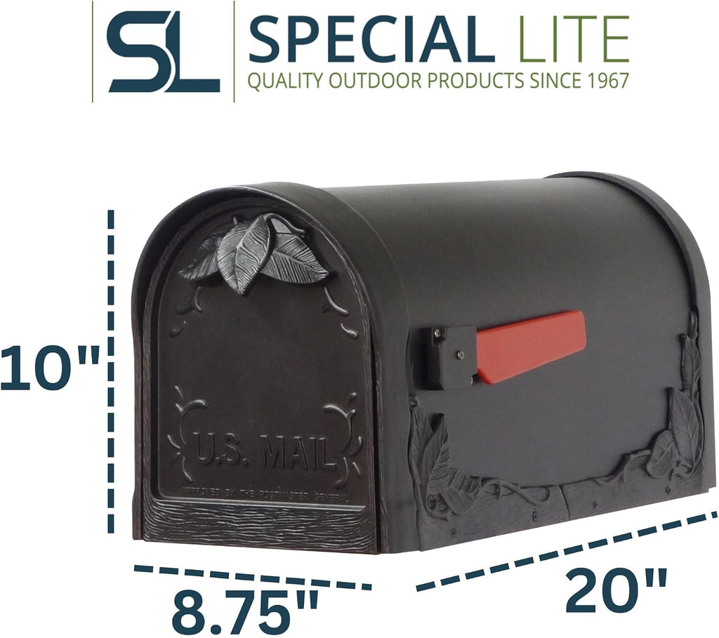 Special Lite Floral Curbside Mailbox - Black Cast Aluminum Mailbox for Post Mount - SCF-1003-BLK
