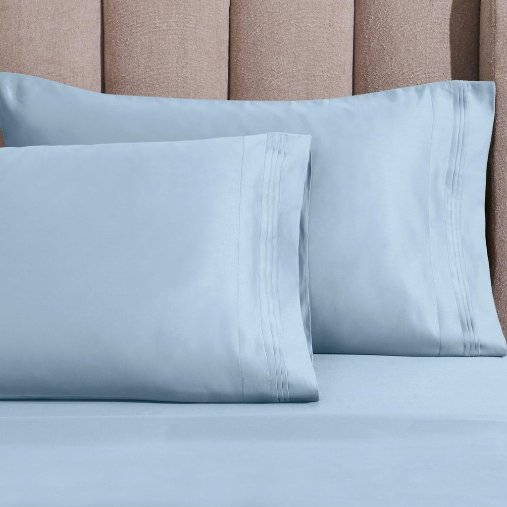 Superior Egyptian Cotton 4 Piece Sheet Set, Luxury 1000 Thread Count, Modern Design, Sustainable Sheets, Ultra-Soft Basics, Solid, Deep Pocket Fitted Sheet, Flat Sheet, Pillowcases, Full, Light Blue