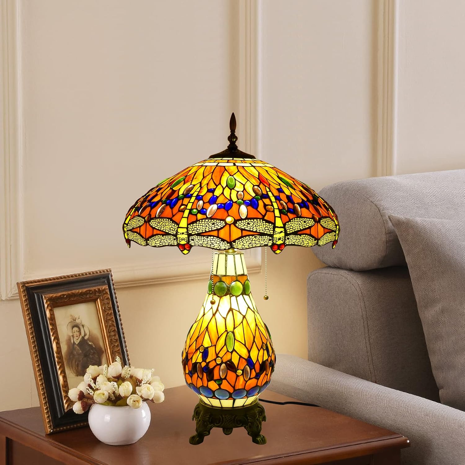 Tiffany Style Table Lamp Beautiful Dragonfly Tiffany Lamp Handmade Stained Glass Lamp 18x18x27 Inches Mother-Daughter Style Desk Reading Light Decor for Bedroom Living Room Home Office