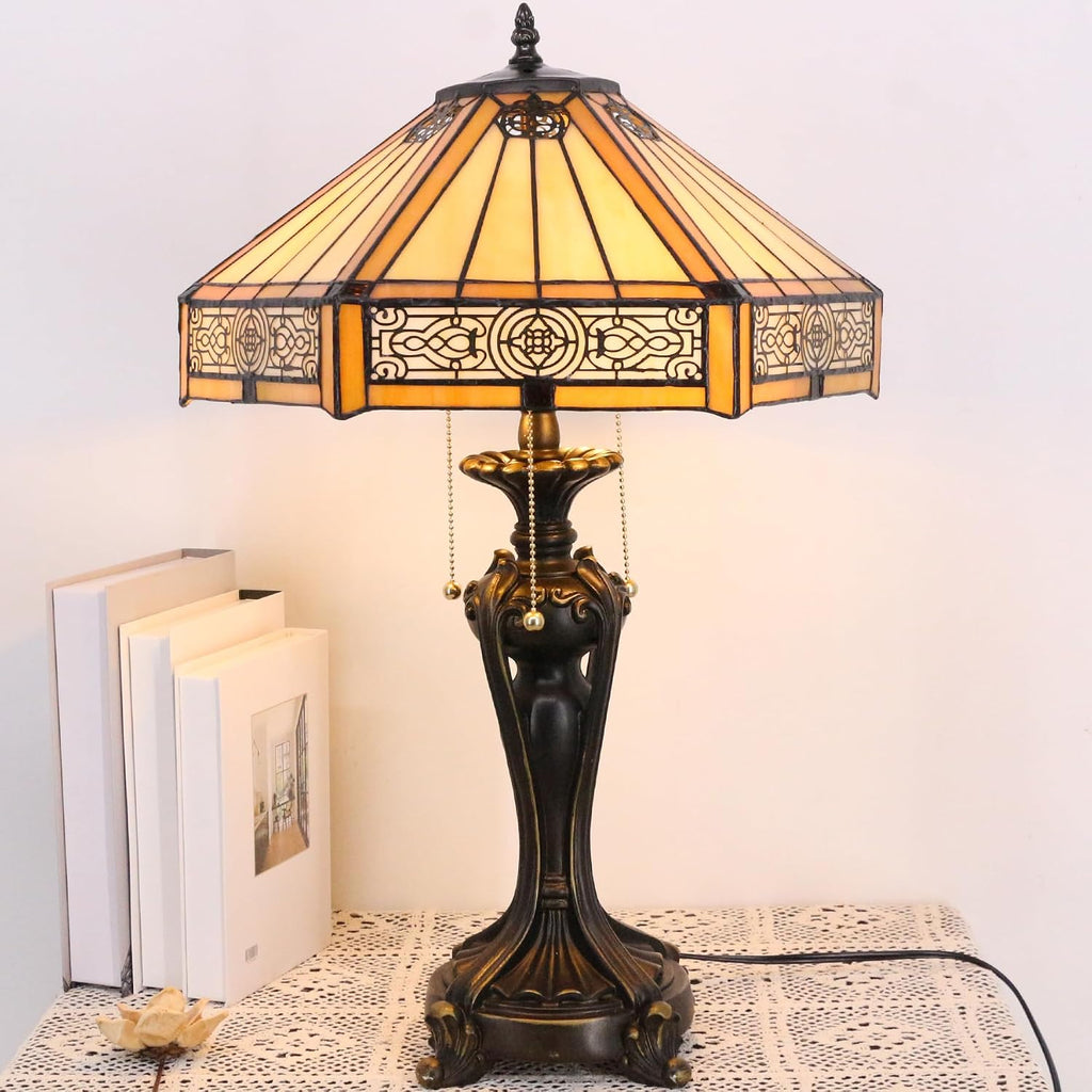 Large Tiffany Lamp Shade Replacement Only 16Inch Stained Glass Lampshade Fit For Table Lamps FLoor Lamp Ceiling Fixture Pendant Hanging Light Home Office Decoration (Yellow Six Sided)
