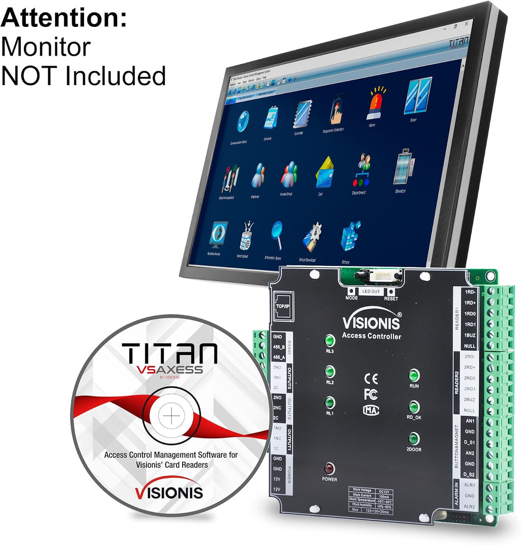 Visionis VS-AXESS-2ETL-PCB Two Door Network Access Control System Board Controller for 2 Doors Security with TCP/IP Wiegand and Desktop Software 20,000/70,000 User Record