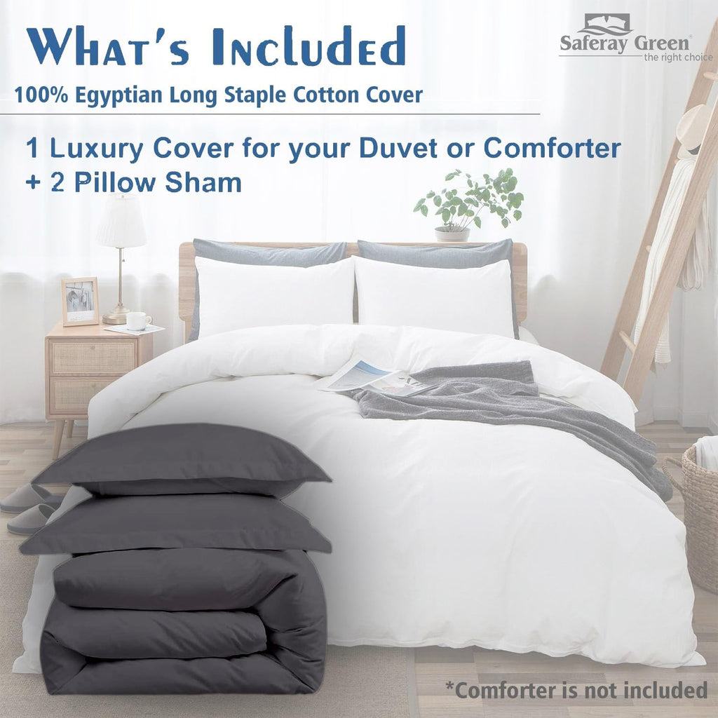 Dark Gray Duvet Cover Set Oversized Queen Size 1 Duvet Cover with 2 Pillow Shams 3-Pc Comforter Cover with Zipper Closure & Corner Tie 100% Egyptian Cotton Cover (98x98 Inch, Dark Gray)