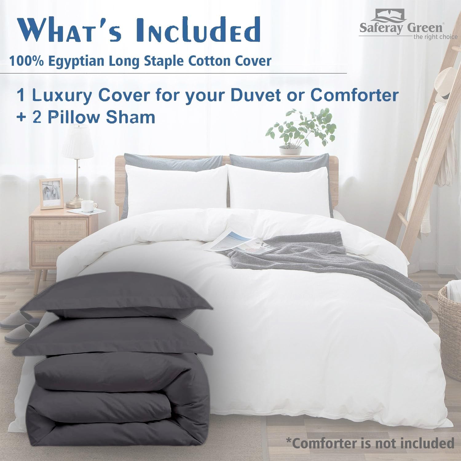 Dark Gray Duvet Cover Set Oversized Queen Size 1 Duvet Cover with 2 Pillow Shams 3-Pc Comforter Cover with Zipper Closure & Corner Tie 100% Egyptian Cotton Cover (98x98 Inch, Dark Gray)