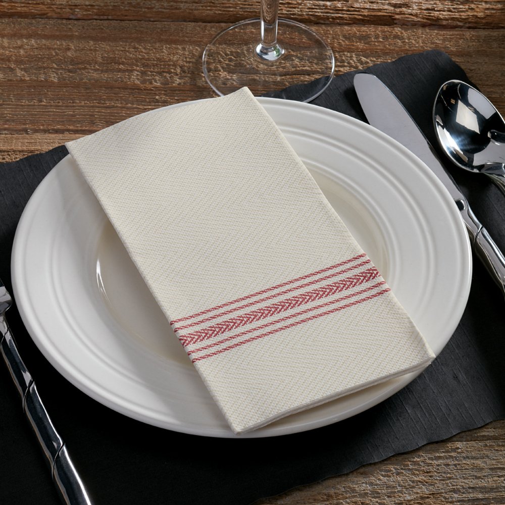 Hoffmaster FP1110 FashnPoint Red and White Dishtowel Printed Dinner Napkin, Ultra Ply, 15 1/2' x 15 1/2', 1/8 Fold (8 Packs of 100)
