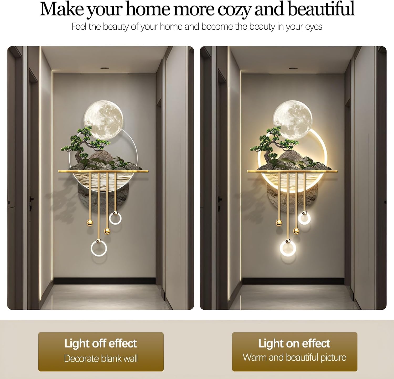 3D Wall Sculptures Painting Hanging Plug-in Power Supply Home Decor Wall 3D Wall Art Decoration - LED for Living Room, Office Bedroom, Hotel Decor(Stylle A,23.62 * 49.21)