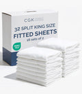 Bulk Case Pack of 16 Fitted Sheets - (16) Split King Size Fitted Sheets with Deep Pockets - Wholesale Bulk Bedding for Hotels, Spas & Airbnbs - Breathable, Cooling & Wrinkle Free - (Split King, White)