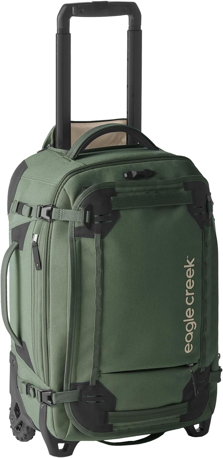 Eagle Creek Gear Warrior XE 2-Wheel Convertible Carry-On Luggage for Travel Essentials - Heavy Duty Wheels - Lockable Zippers - Interior Laptop Sleeve - Jungle Green - 21.75'