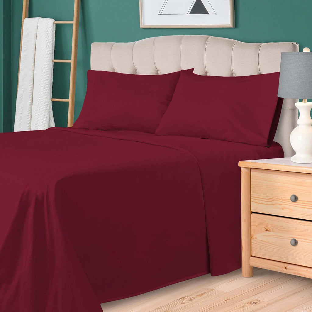 Superior 700 Thread Count Egyptian Cotton Sheet Set, Bedroom Sheets, Modern Home Essentials, Bedding Basics, 1 Elastic Deep Pocket Fitted Bed Sheet, 1 Flat Sheet, 2 Pillowcases, Queen, Burgundy