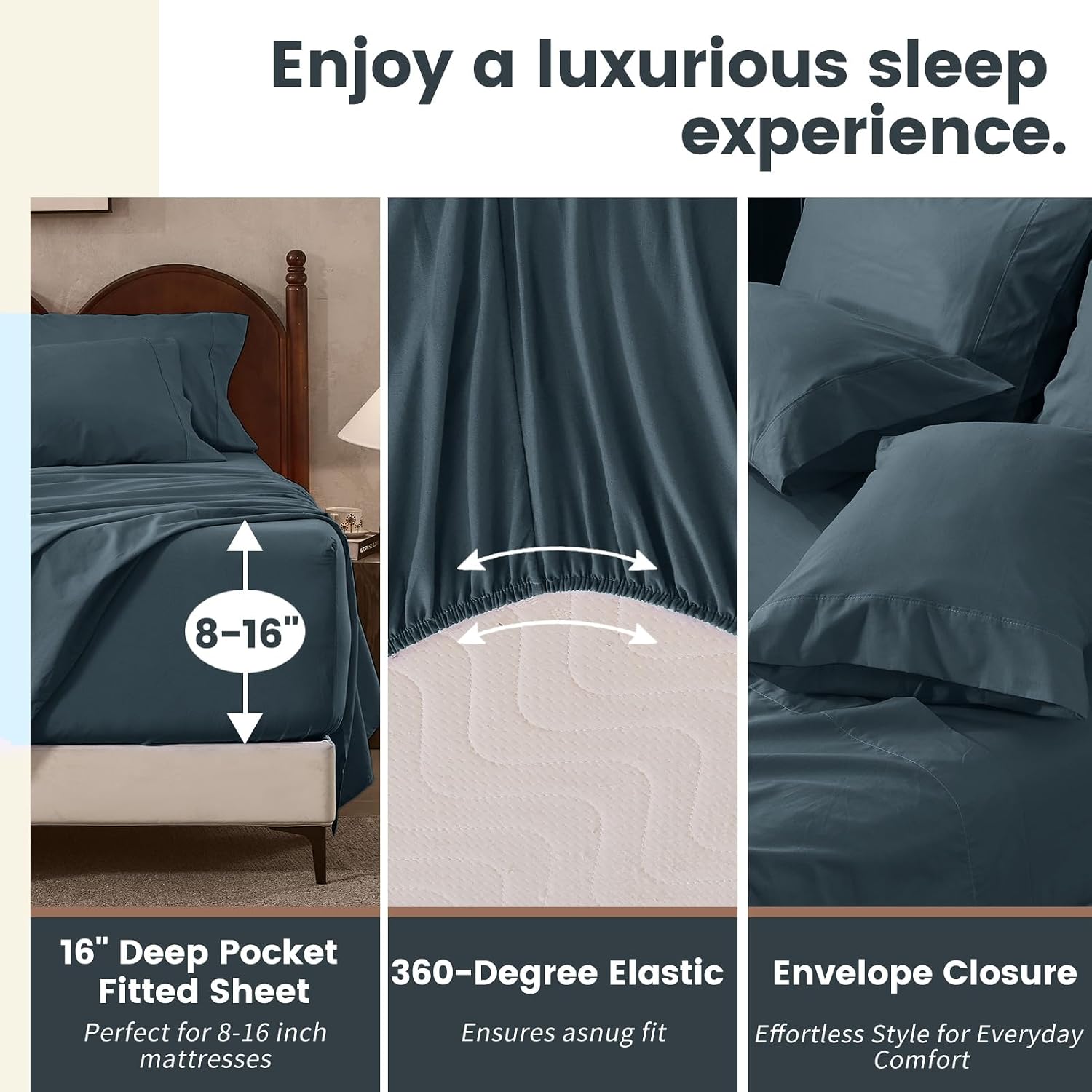 100% Linen Sheets California King Size,Breathable & Durable 4-Piece Bed Flax Sheet Set,Soft All-Season Bedding for Hot Sleepers 16' Deep Pocket Oeko-TEX Certified,（Cal King, Navy Grey）