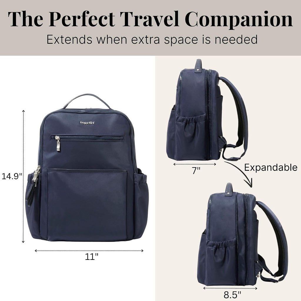 Baggallini Tribeca Expandable Laptop Backpack - 15'x11' Lightweight RFID Computer Bag for Work & Travel with Luggage Sleeve