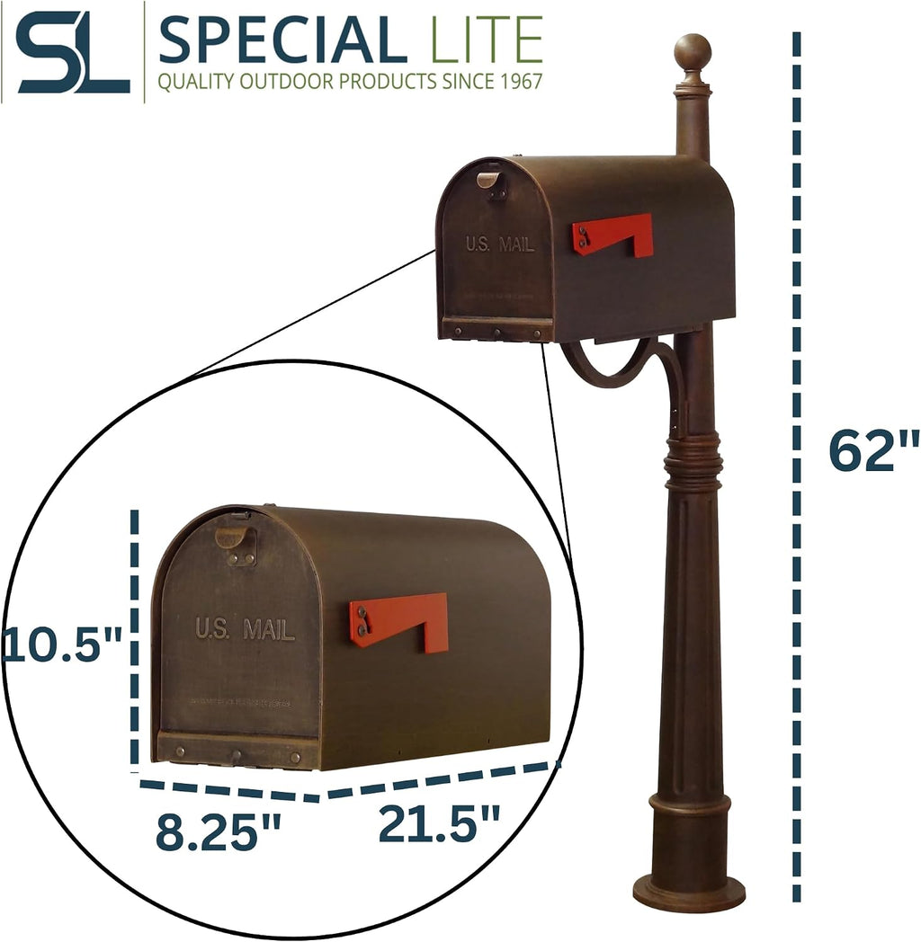 Special Lite Titan Steel Curbside Mailbox with Ashland Post - Copper Mailbox with Aluminum Post - SCH-1016S_SPK-600-CP