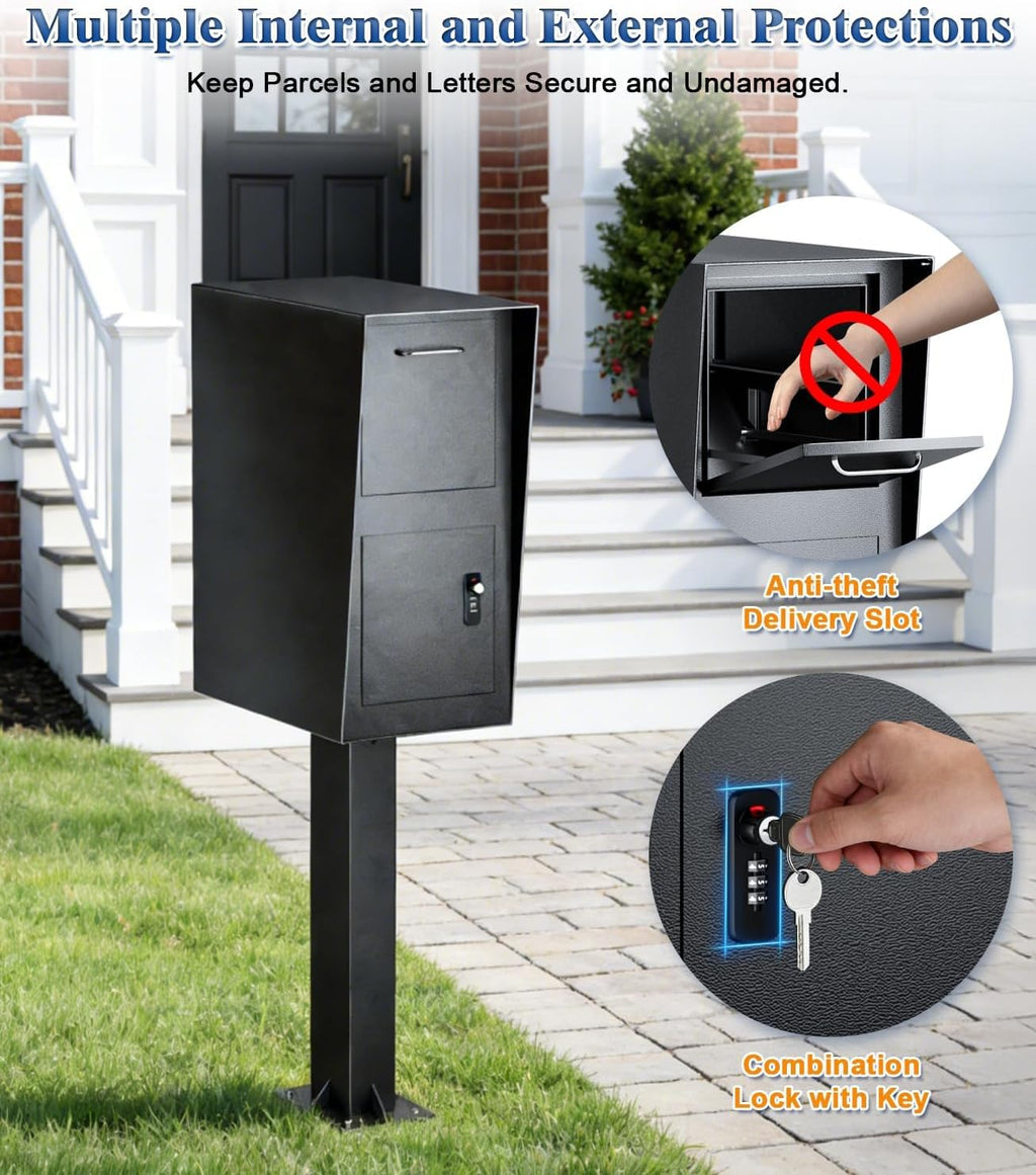 Post-Mount Mailbox, Mailboxes for Outside Weather Resistant, Large Outdoor Mailboxes, Mail Manager Curbside Locking Security Mailbox, Galvanized Steel Heavy Duty Mailbox, Easy to Instal (Black)