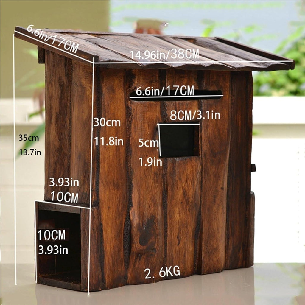 Wall Mount Mailboxes Wooden Mailbox Rustic Vintage Post Box Creative Drop Box for House Outside Suggestion Box Letter Box