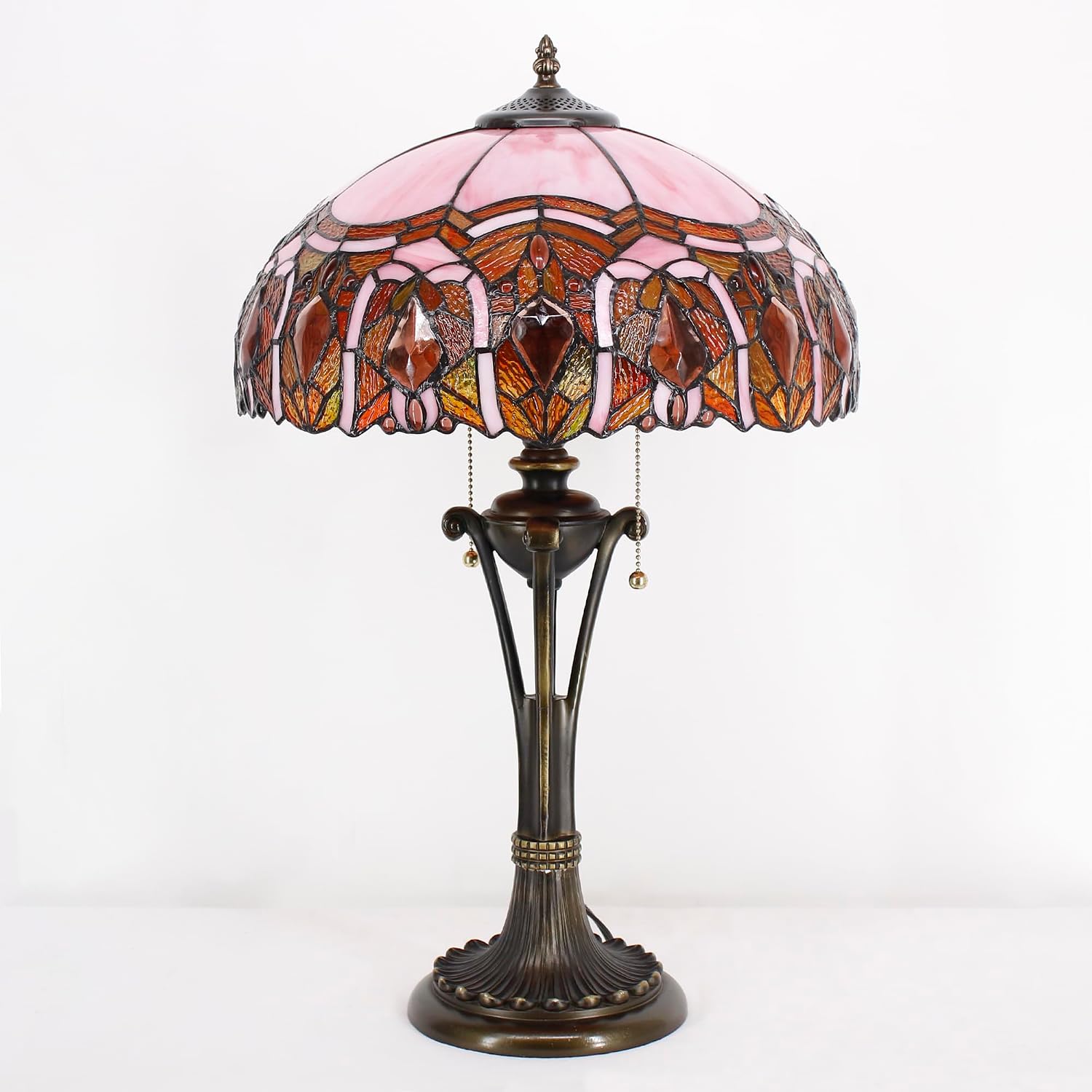 Tiffany Table Lamp Pink Jewelry Stained Glass Desk Lamp 16X16X24 Inches Reading Light