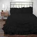 3 Piece 100% Egyptian Cotton Circle Ruffle Comforter Set, 550 GSM Filled Microfiber - Full/Queen Size, Black Color - 1000 Thread Count