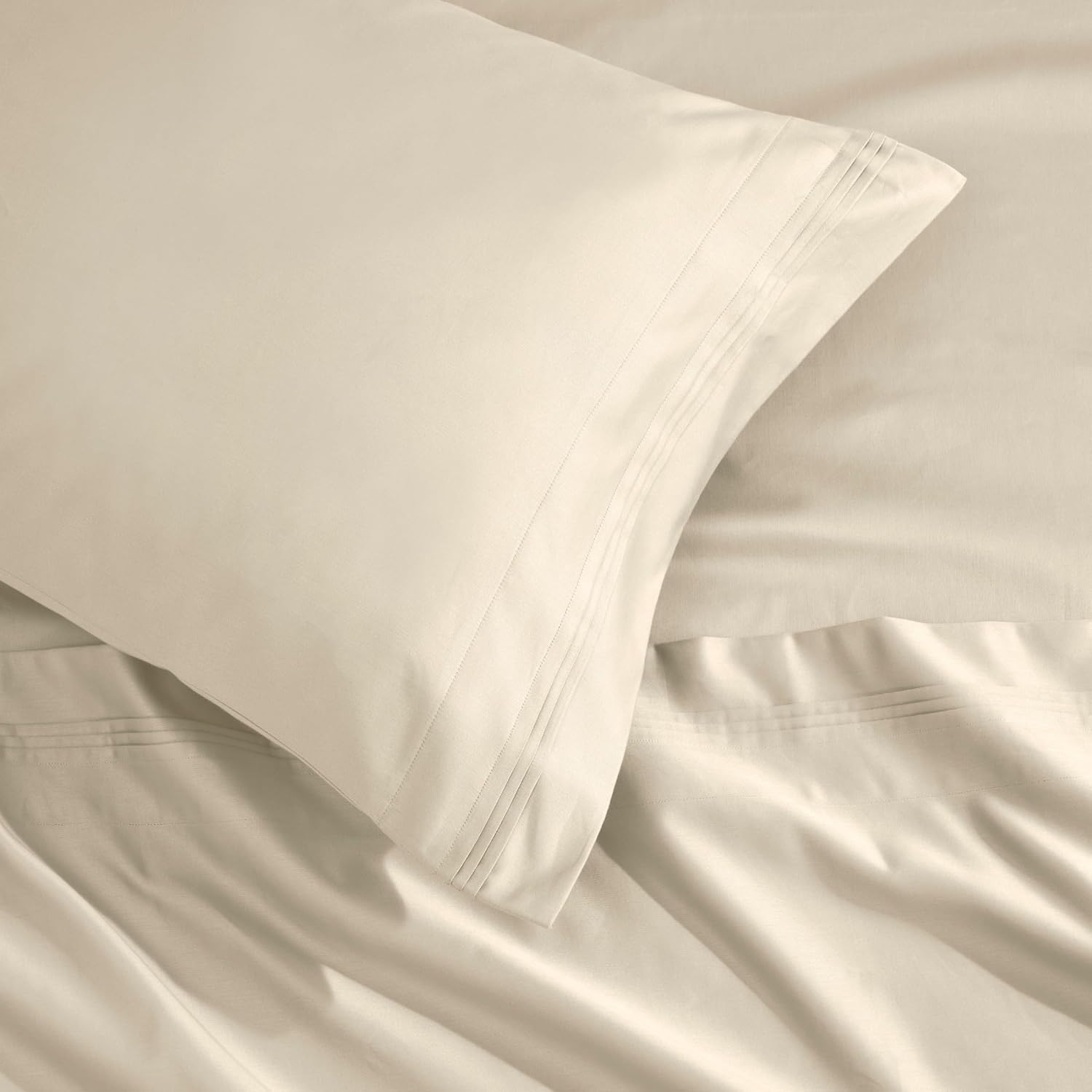 Superior Egyptian Cotton 4 Piece Sheet Set, Luxury 1000 Thread Count, Modern Design, Sustainable Sheets, Ultra-Soft Basics, Solid, Deep Pocket Fitted Sheet, Flat Sheet, Pillowcases, King, Ivory