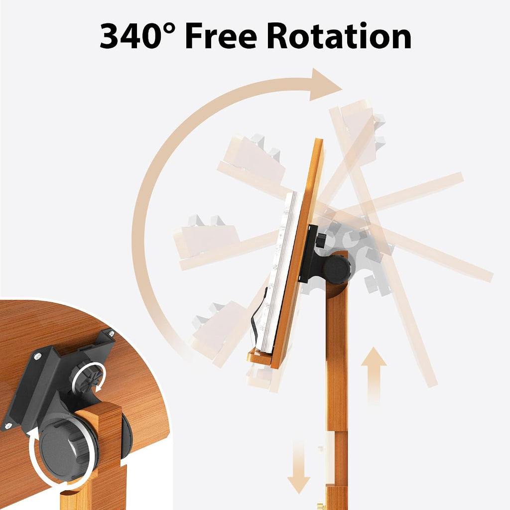 Music Stand for Sheet Music - Bamboo Folding Sheet Music Stands With Tray Guitar Clip, Wooden Sheet Music Organizer Height Adjustable 39.37''-51.2'' for Conductor Lectern Violin Piano Ukulele Players (Natural, Tray + Guitar Clip)