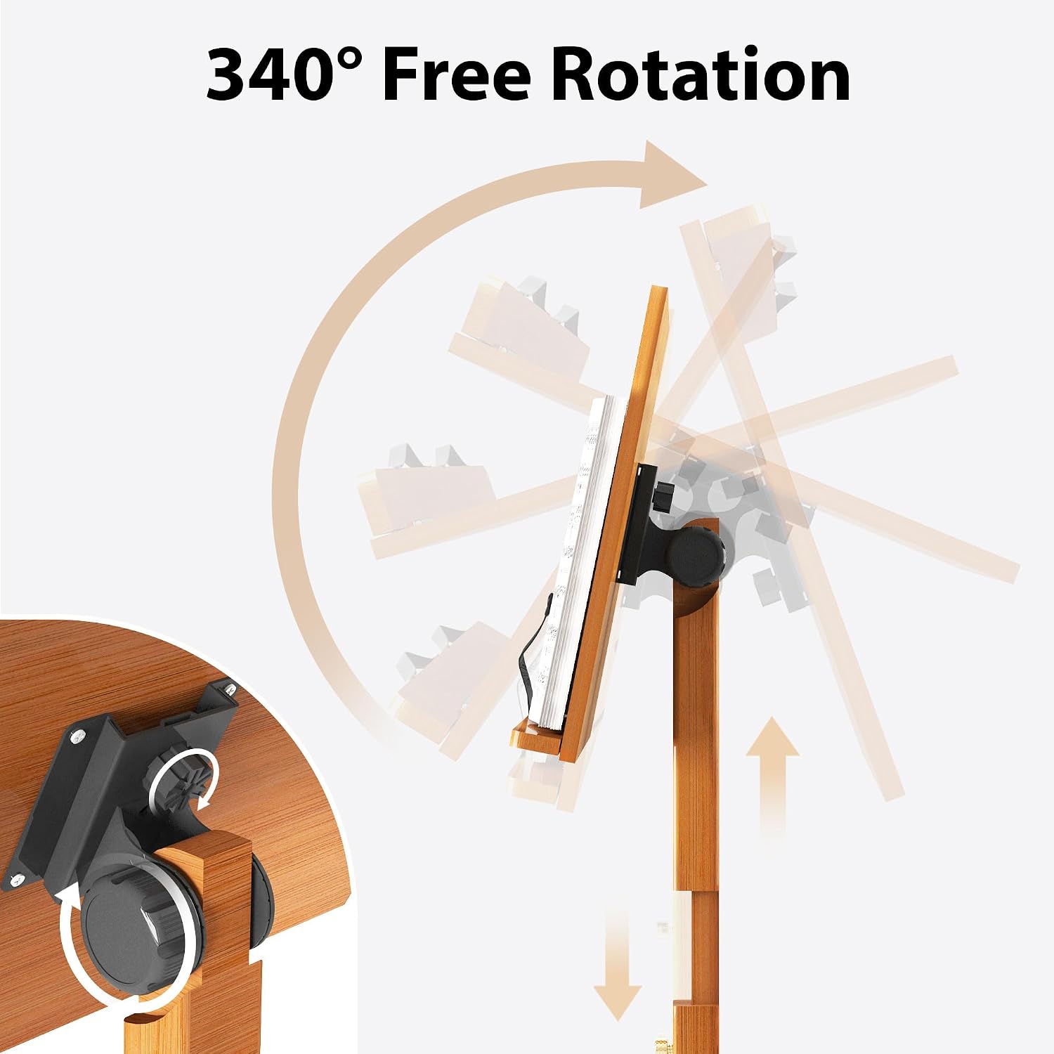 Music Stand for Sheet Music - Bamboo Folding Sheet Music Stands With Tray Guitar Clip, Wooden Sheet Music Organizer Height Adjustable 39.37''-51.2'' for Conductor Lectern Violin Piano Ukulele Players (Natural, Tray + Guitar Clip)