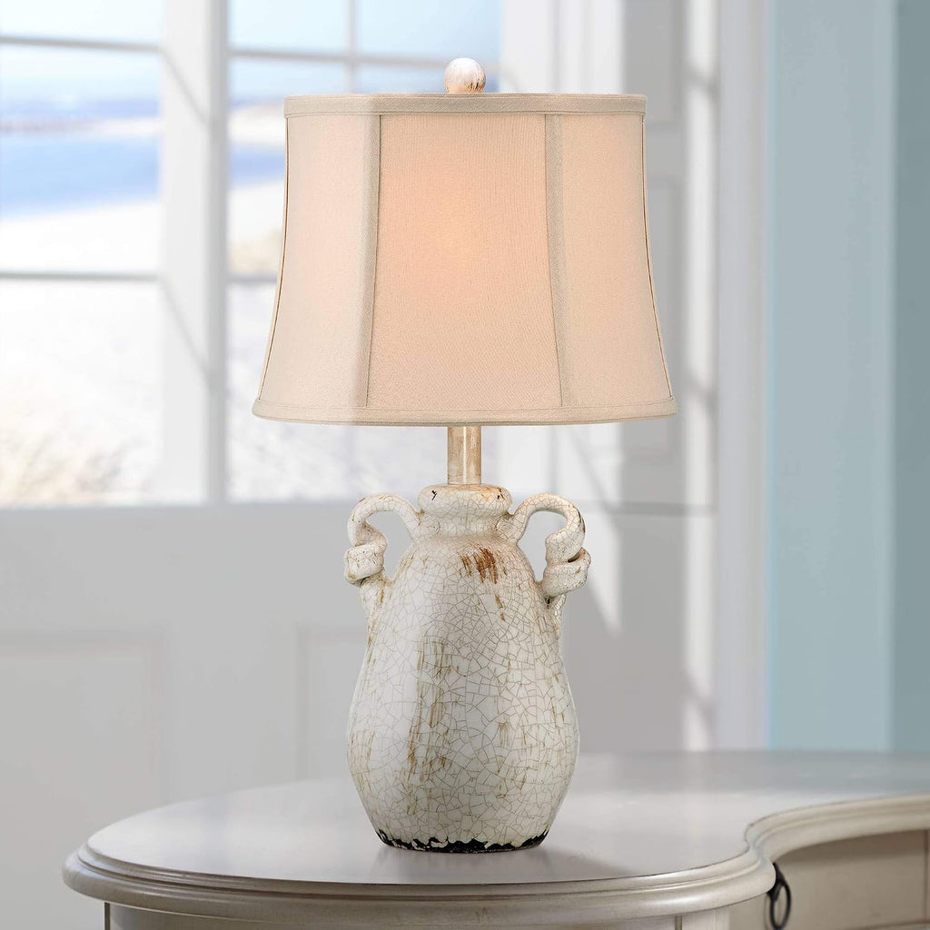 Regency Hill Sofia Rustic Country Cottage Core Accent Table Lamps 22' Tall Set of 2 Crackled Ivory Glaze Ceramic Handles Jar Beige Bell Shade for Bedroom Living Room House Home Bedside Nightstand