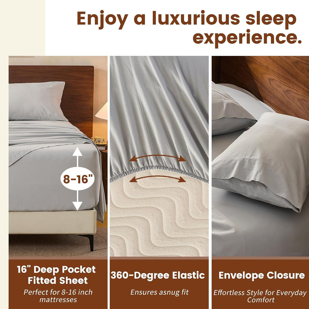 100% Linen Sheets Queen Size,Breathable & Durable 4-Piece Bed Flax Sheet Set,Soft All-Season Bedding for Hot Sleepers 16' Deep Pocket Oeko-TEX Certified,（Queen, Grey）