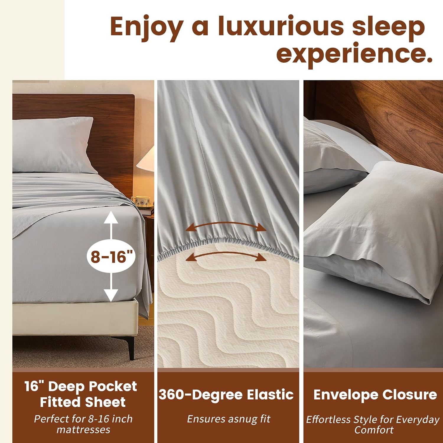 100% Linen Sheets Queen Size,Breathable & Durable 4-Piece Bed Flax Sheet Set,Soft All-Season Bedding for Hot Sleepers 16' Deep Pocket Oeko-TEX Certified,（Queen, Grey）