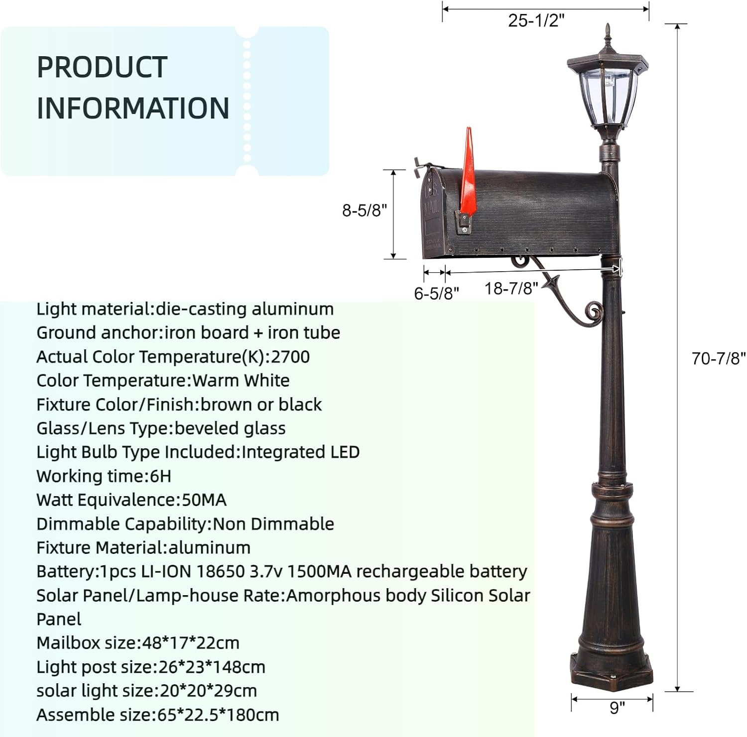 Mailbox with Post Lights,Mailbox/Post Light Combo for Outside,Stratford Heavy Duty Cast Aluminum Post Mount Mailboxes for Outside Decorative(2in1)
