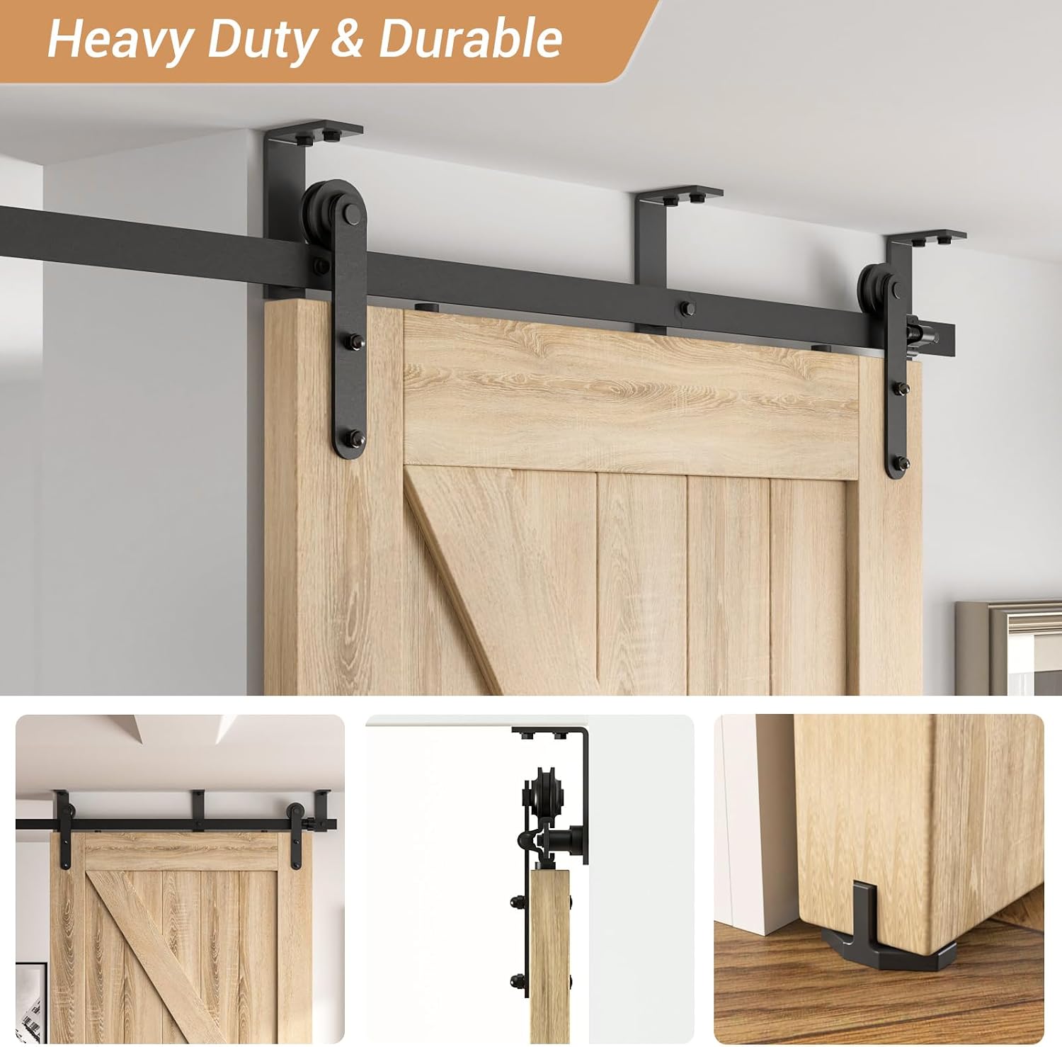 4-12FT Sliding Barn Door Hardware Kit Ceiling Mount Style, 5.5FT Length Rails fit 33' Width Single Door Panel, Line Style