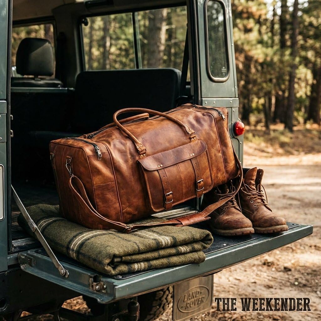 Large Leather 32 Inch Luggage Handmade Duffel Bag Carryall Weekender Travel Overnight Gym Sports Carry On For Men And Women (32 inch)