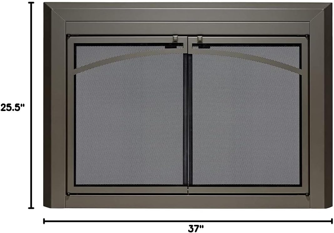 UniFlame - Gerri - Cabinet-Style Fireplace Doors with Smoke Tempered Glass (Color: Gunmetal, Size: Medium - Fits Opening 30in to 37in W x 25.5in to 32.5in H)