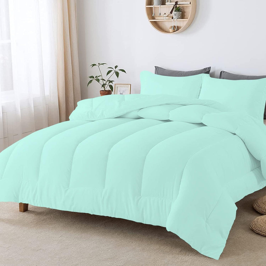 5 PC Straight Line Pattern Comforter Set Premium Super Soft 600 GSM All Season | 1000 Thread Count | 100% Egyptian Cotton ( Full/Queen Size, Aqua Blue Color)