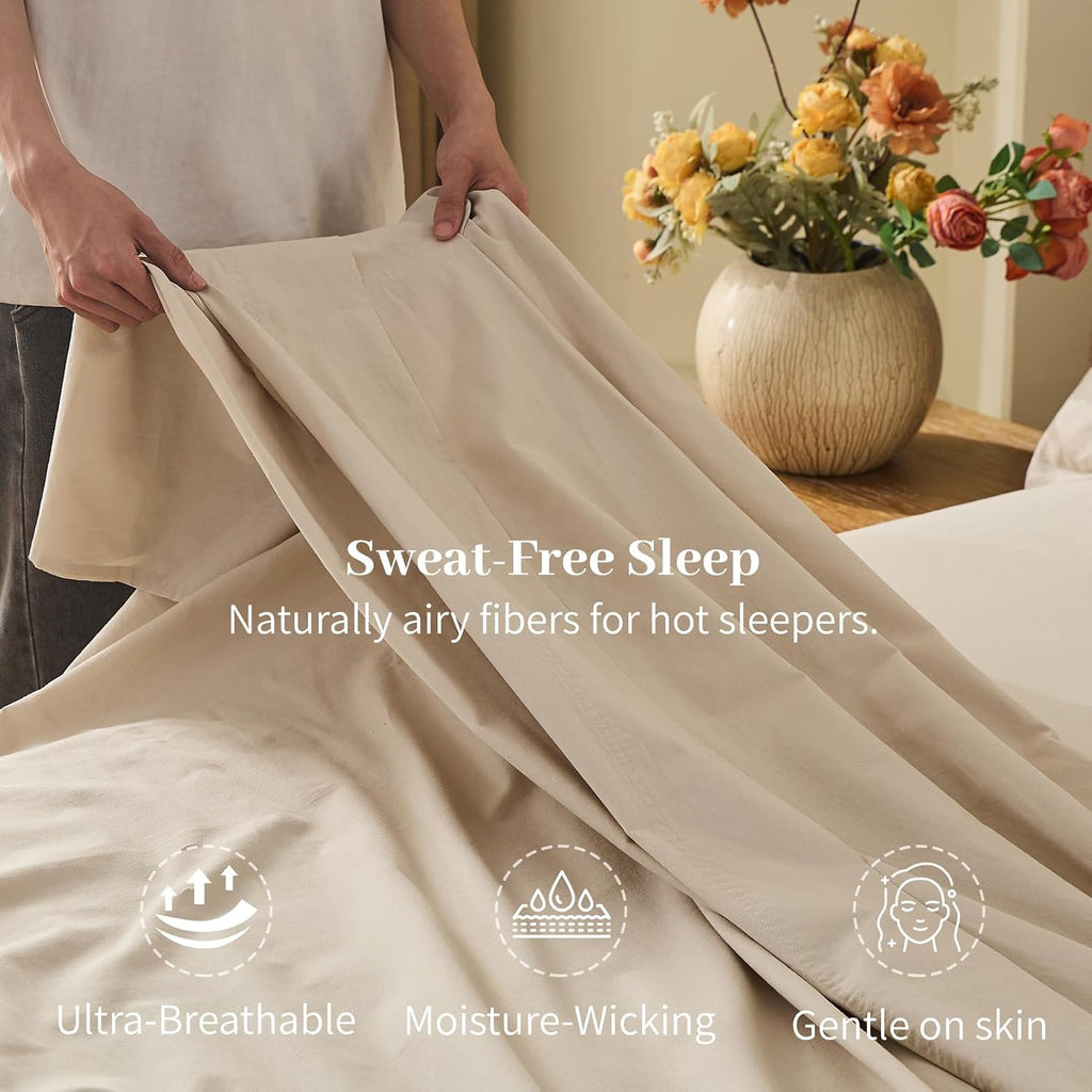 MEISHANG 100% French Pure Linen Sheets California King - Bed Sheets 4 Piece Sets, Soft Durable Flax Linen, Anti-Tear Breathable Oeko-Tex Certified with 16' Deep Pocket (Linen)