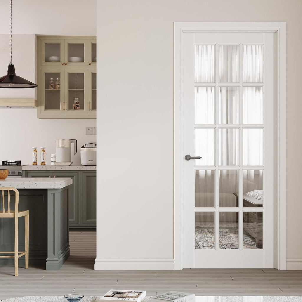 36' x 80' Prehung Door 15-Lite Tempered Clear Glass Slab Doors with Jamb Kit, Solid Core MDF Interior Door for Bathroom Pantry Laundry, Home Doors, Easy Assemble - Left Handed Silver Hinge
