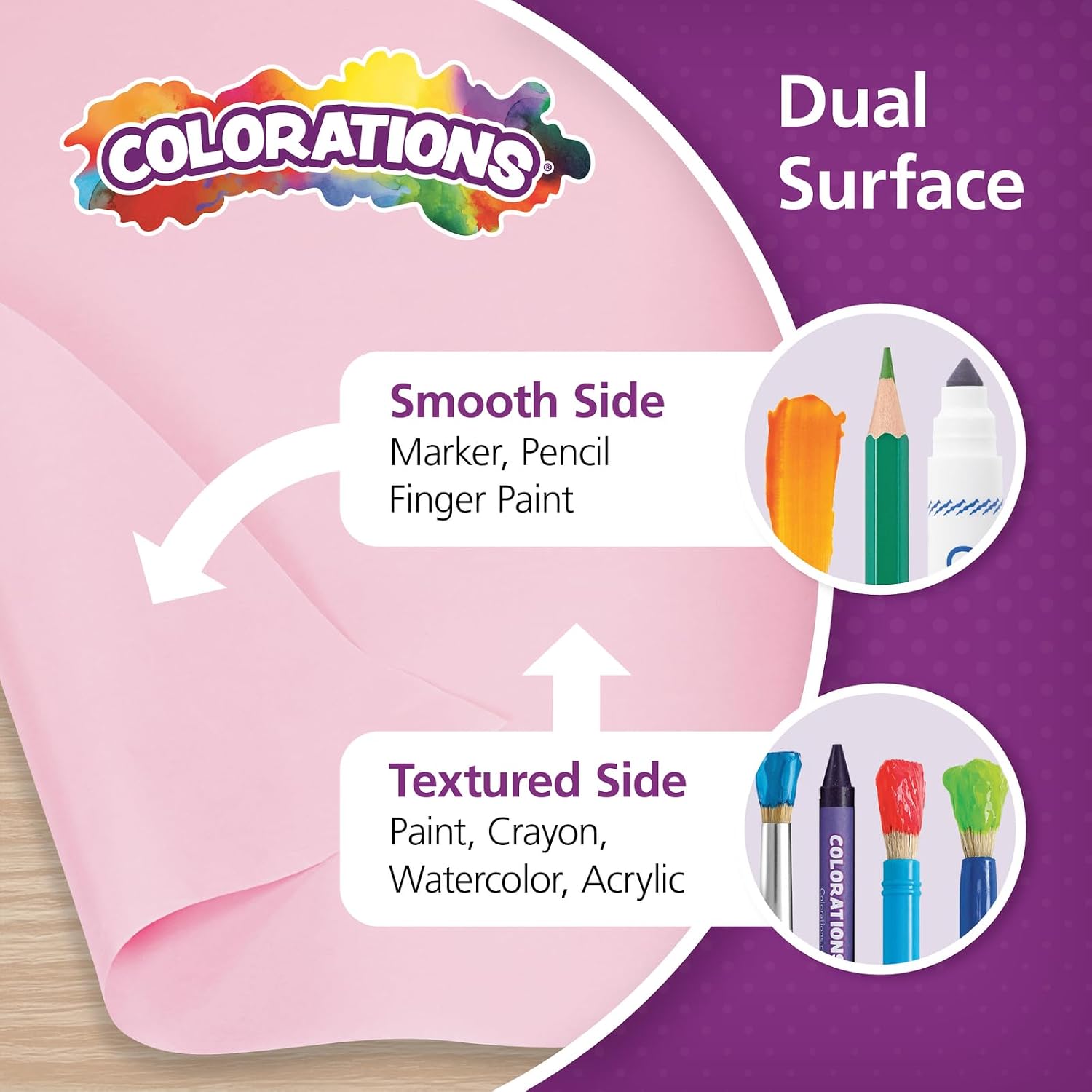 Colorations Dual Surface Paper Roll, Pink, 36' x 1000', Textured Paper, Classroom Craft & Art Supplies, Bulletin Board, Gift Wrapping, Chalkboard Wallpaper