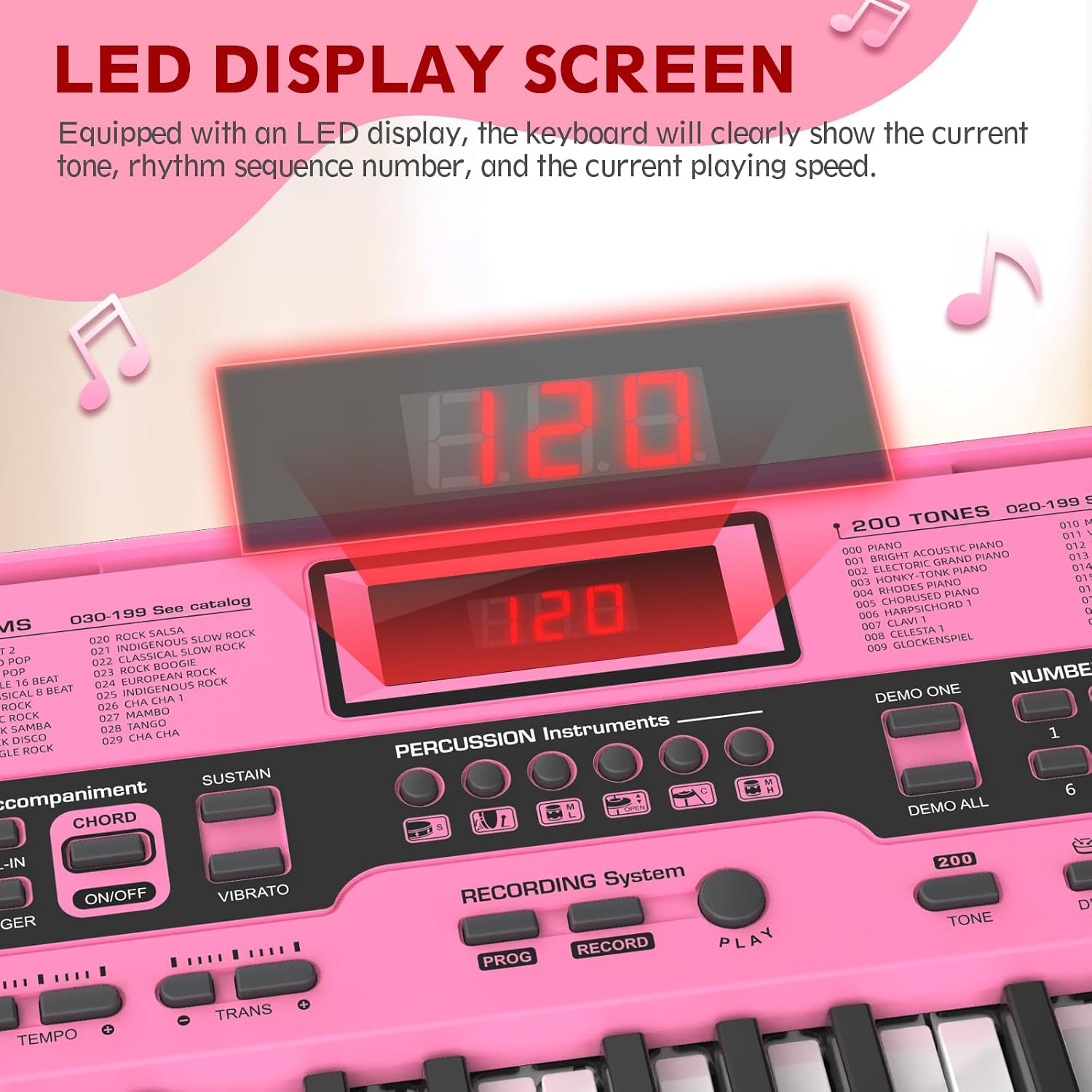 Fenbeli 61 Key Keyboard Piano for Beginners, Electric Piano Keyboard with Stand and Bench, Microphone, Headphone, Sheet Music Stand, LED Screen, 200 Tones, Teaching Mode, Holiday Gift