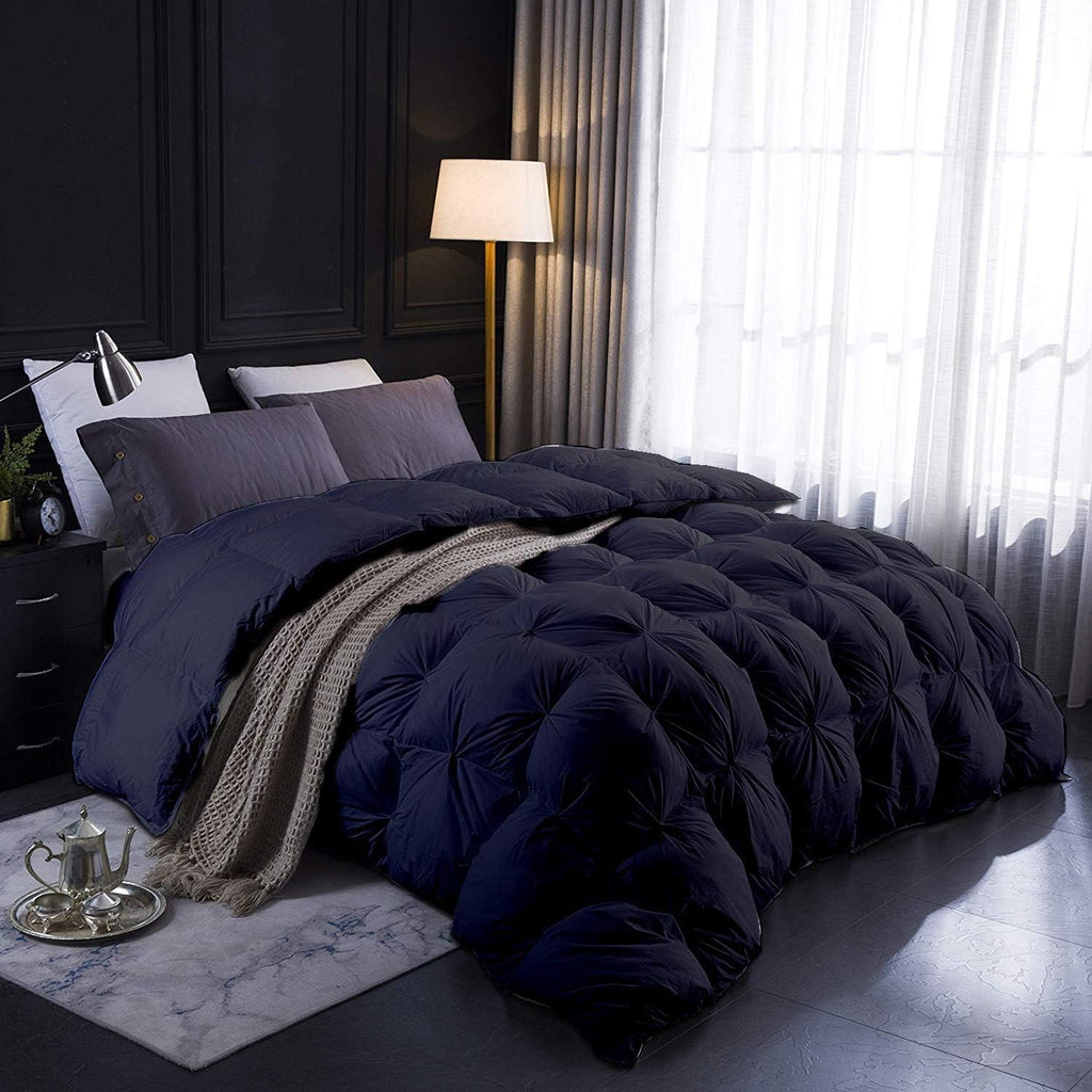 Hotel Style 1600-TC Pinch Pleated Down Comforter Super King 98x108 inches 1-Piece All-Season Duvet Insert, 850 GSM Micro Fill with All Side Corner Tabs 100% Egyptian Cotton-Black
