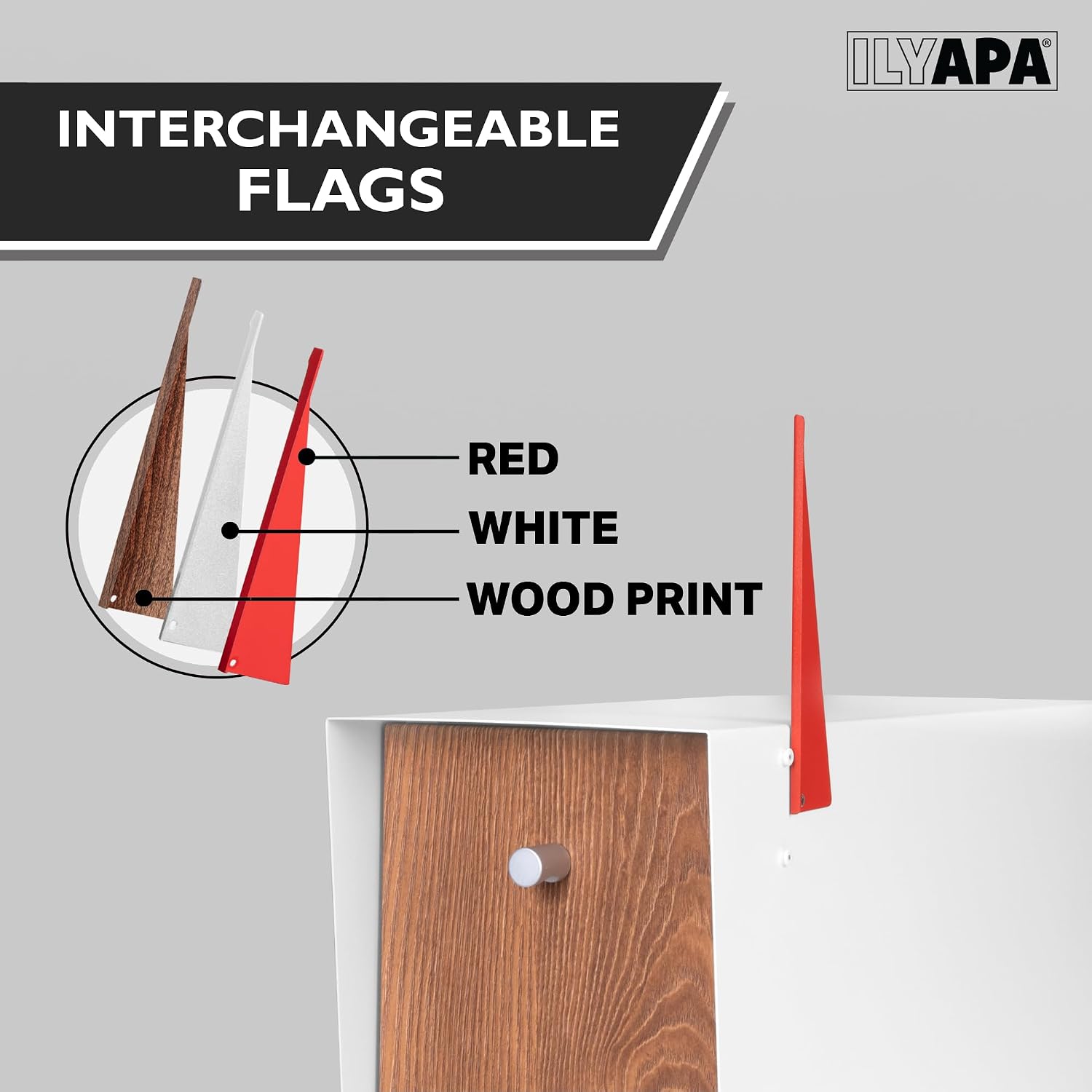 Ilyapa Knob Design Mailbox, White & Light Wood Grain, All Weather Powder Coated Steel Heavy Duty Curbside Welded Mailbox & Post