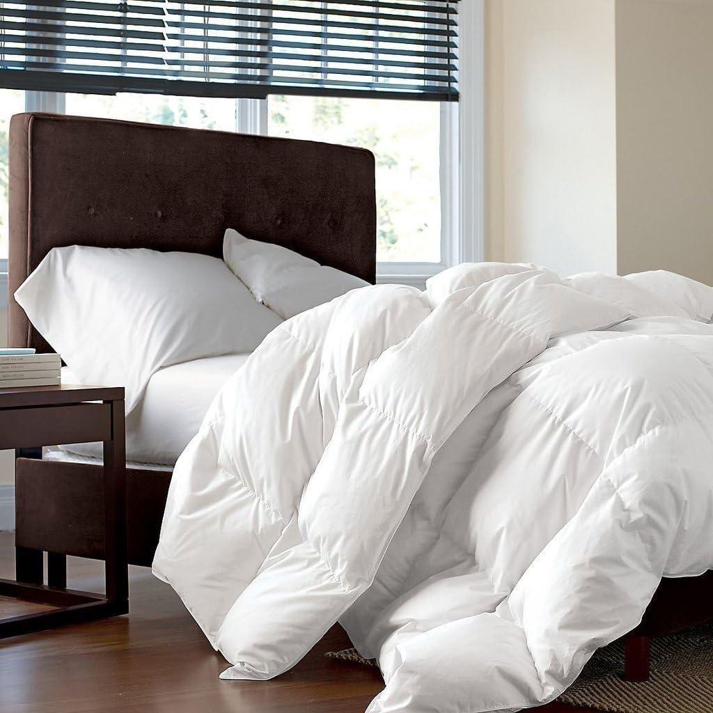 Luxurious Full/Queen Size Siberian Goose Down Comforter, 1200 Thread Count 100% Egyptian Cotton 750FP, 50oz, 1200TC, White Solid