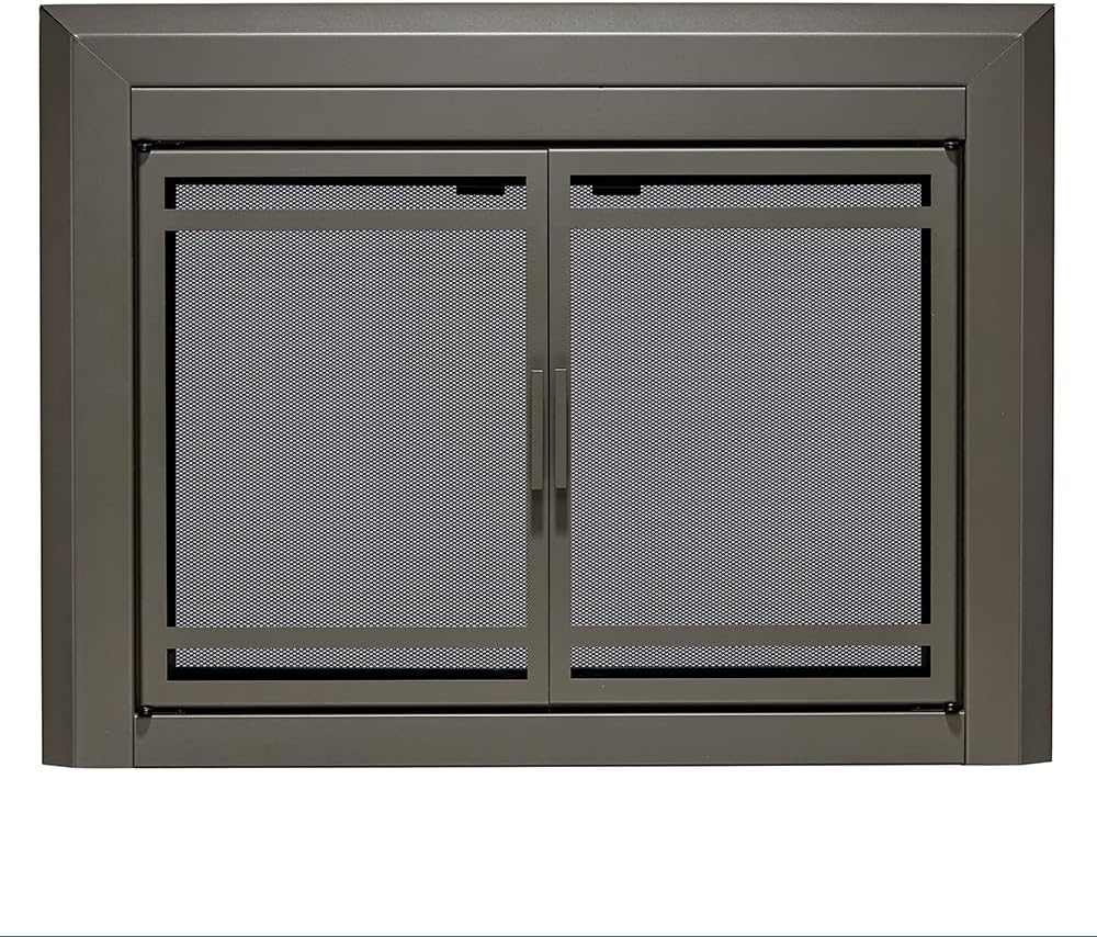 UniFlame - Kendall - Cabinet-Style Fireplace Doors with Smoke Tempered Glass (Color: Gunmetal, Size: Medium - Fits Opening 30in to 37in W x 25.5in to 32.5in H)