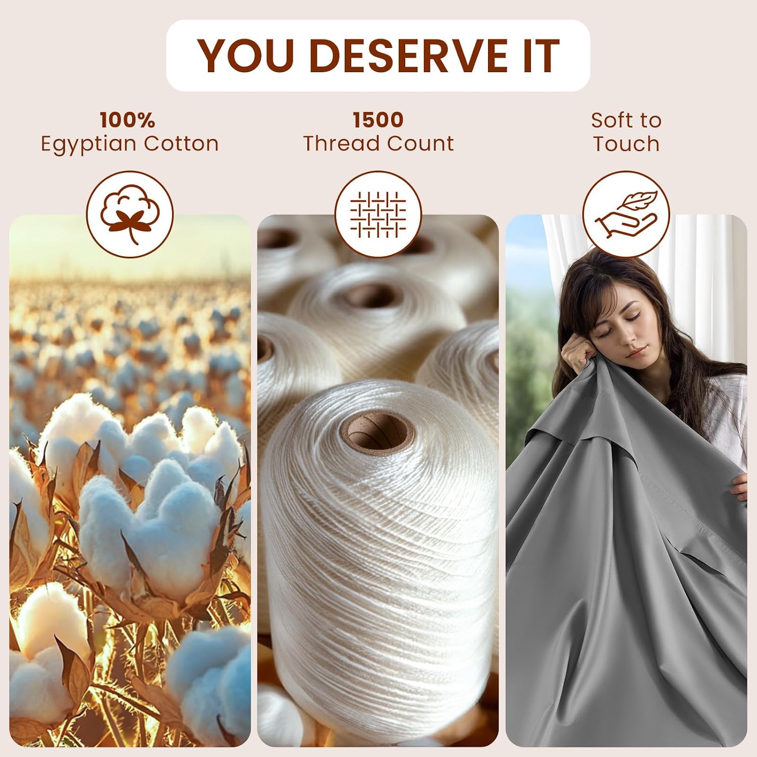 LBRO2M 1500 Thread Count Sheets 100% Egyptian Cotton Sheets Set Queen Size Sheets 16 Inches Deep Pocket Bedding 4 Piece Sets (Queen, Gray)