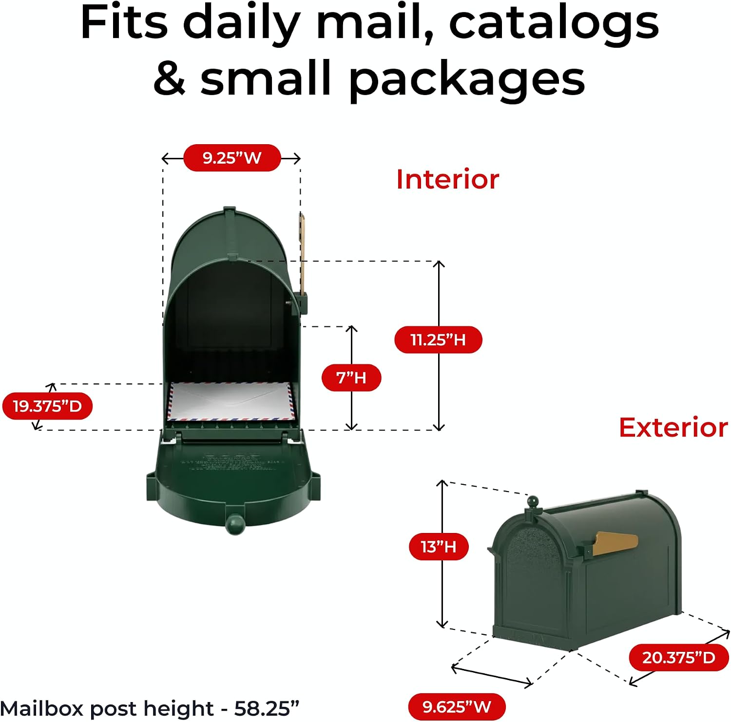 Whitehall Products Premium Capitol Mailbox Package with Personalized Side Plaques | Standard Post Fashion and Function with a Classic Design. While Enhancing The Curb Appeal of Your Home. Green